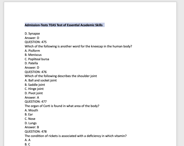 Admission-Tests TEAS Test of Essential Academic Skills